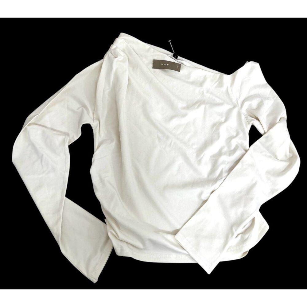 J.crew Asymmetrical off-the-shoulder top in stretch cotton blend Ivory sz xl - Picture 2 of 8